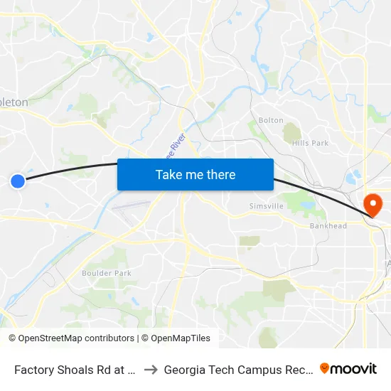 Factory Shoals Rd at S Gordon Rd to Georgia Tech Campus Recreation Center map