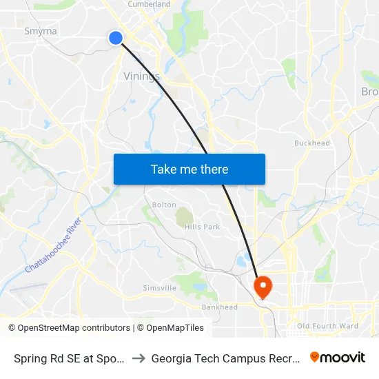 Spring Rd SE at Sports Ave SE to Georgia Tech Campus Recreation Center map