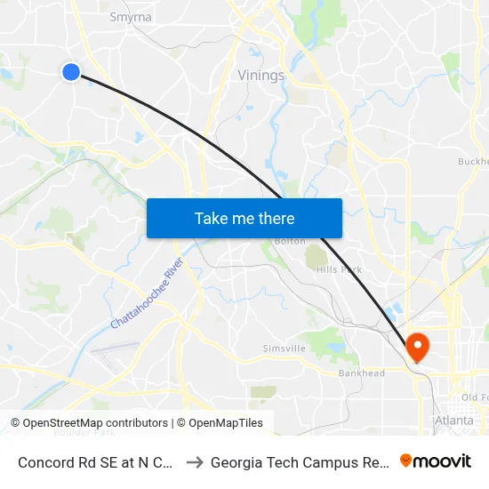 Concord Rd SE at N Cooper Lake Rd to Georgia Tech Campus Recreation Center map