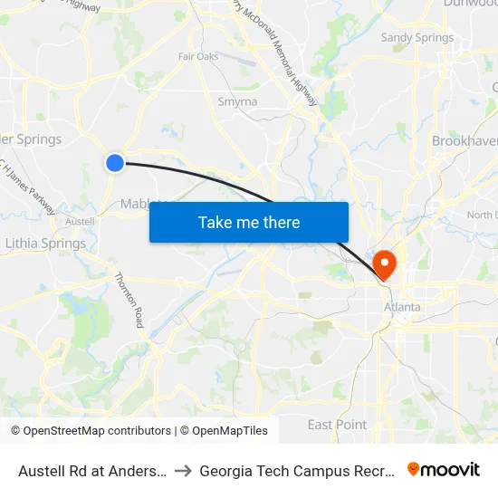 Austell Rd at Anderson Mill Rd to Georgia Tech Campus Recreation Center map