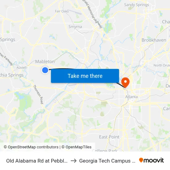 Old Alabama Rd at Pebblebrook High Schoo to Georgia Tech Campus Recreation Center map