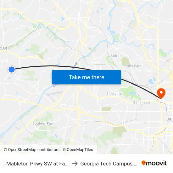 Mableton Pkwy SW at Factory Schoals Rd S to Georgia Tech Campus Recreation Center map