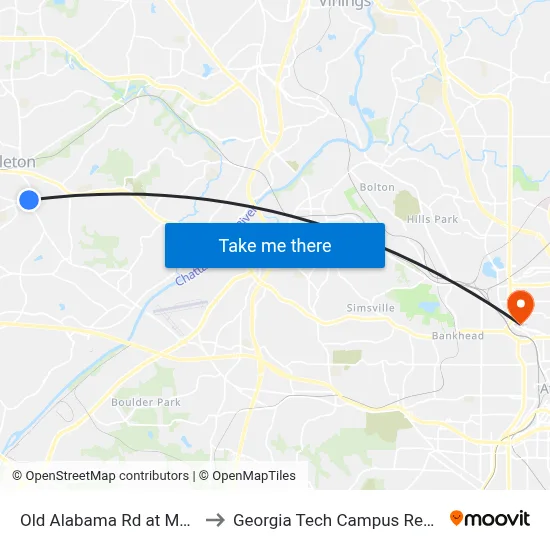 Old Alabama Rd at Mableton Pkwy to Georgia Tech Campus Recreation Center map
