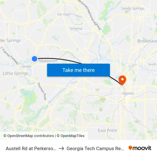 Austell Rd at Perkerson Mill Rd SW to Georgia Tech Campus Recreation Center map