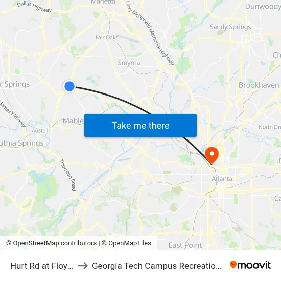 Hurt Rd at Floyd Rd to Georgia Tech Campus Recreation Center map