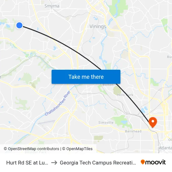 Hurt Rd SE at Lucia Dr to Georgia Tech Campus Recreation Center map