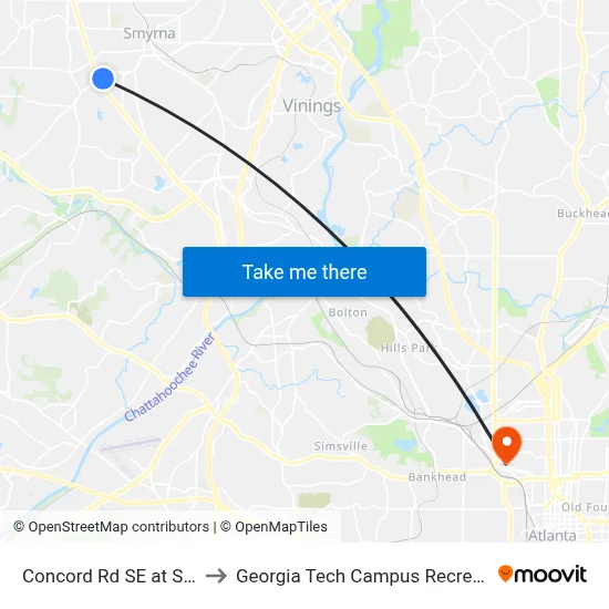 Concord Rd SE at S Cobb Dr to Georgia Tech Campus Recreation Center map