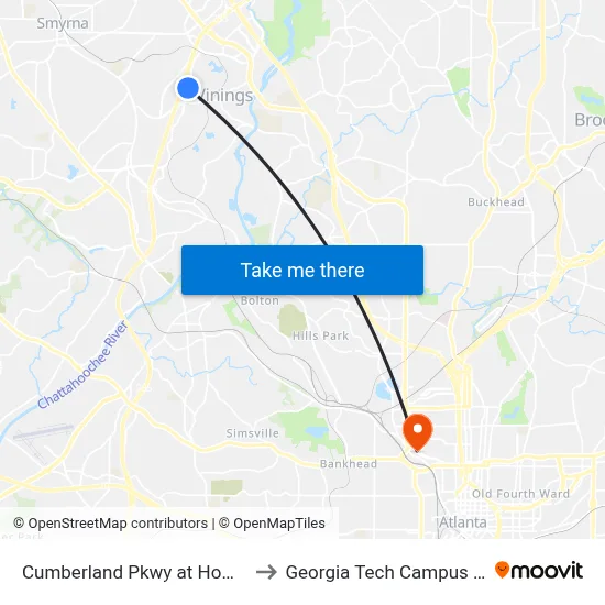 Cumberland Pkwy at Home Services at Home to Georgia Tech Campus Recreation Center map