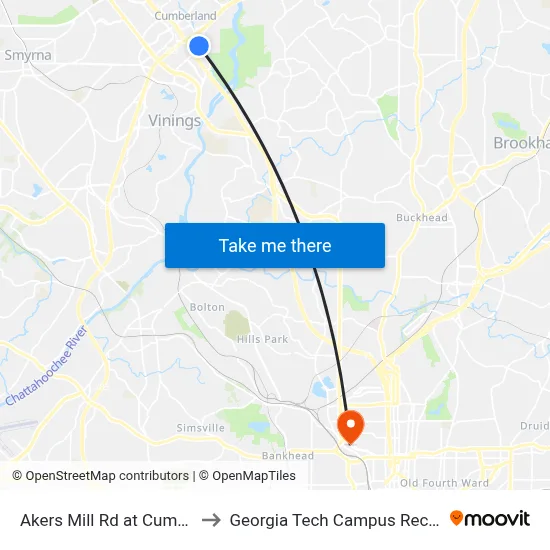 Akers Mill Rd at Cumberland Blvd to Georgia Tech Campus Recreation Center map