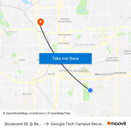 Boulevard SE @ Berne St SE to Georgia Tech Campus Recreation Center map