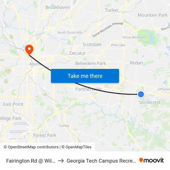 Fairington Rd @ Willowick Dr to Georgia Tech Campus Recreation Center map
