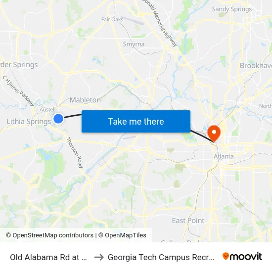 Old Alabama Rd at Cardell Rd to Georgia Tech Campus Recreation Center map