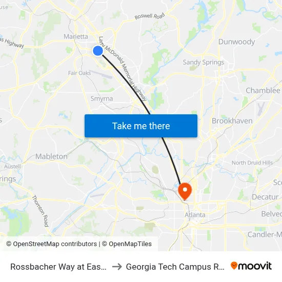 Rossbacher Way at East Visitor Parking to Georgia Tech Campus Recreation Center map