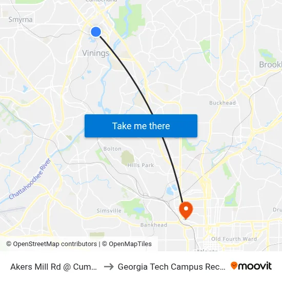 Akers Mill Rd @ Cumberland Blvd to Georgia Tech Campus Recreation Center map