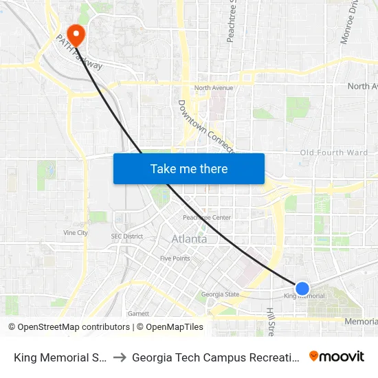 King Memorial Station to Georgia Tech Campus Recreation Center map