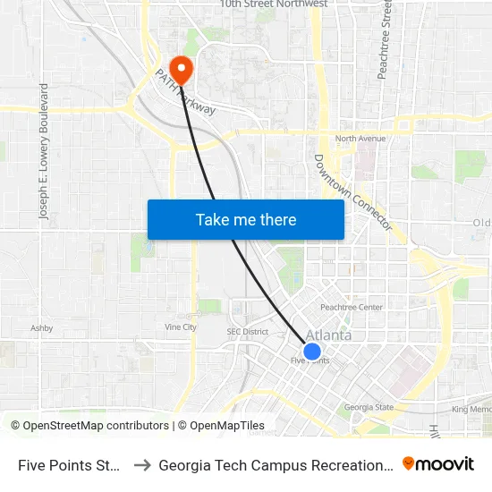 Five Points Station to Georgia Tech Campus Recreation Center map