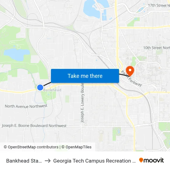 Bankhead Station to Georgia Tech Campus Recreation Center map