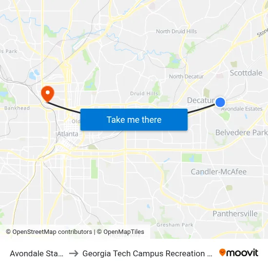 Avondale Station to Georgia Tech Campus Recreation Center map