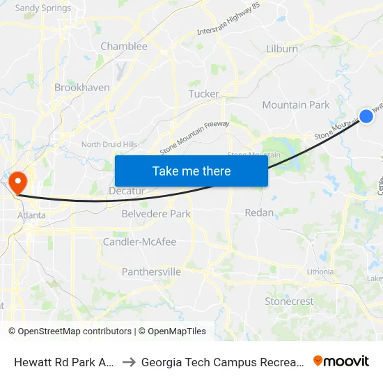 Hewatt Rd Park And Ride to Georgia Tech Campus Recreation Center map