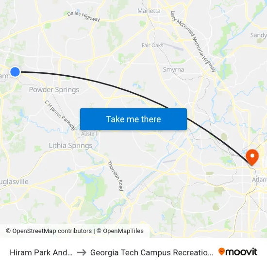 Hiram Park And Ride to Georgia Tech Campus Recreation Center map