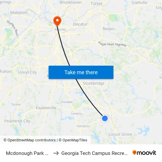 Mcdonough Park And Ride to Georgia Tech Campus Recreation Center map