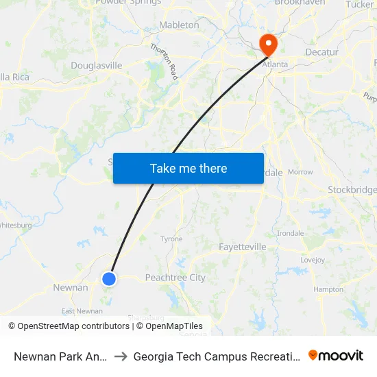 Newnan Park And Ride to Georgia Tech Campus Recreation Center map
