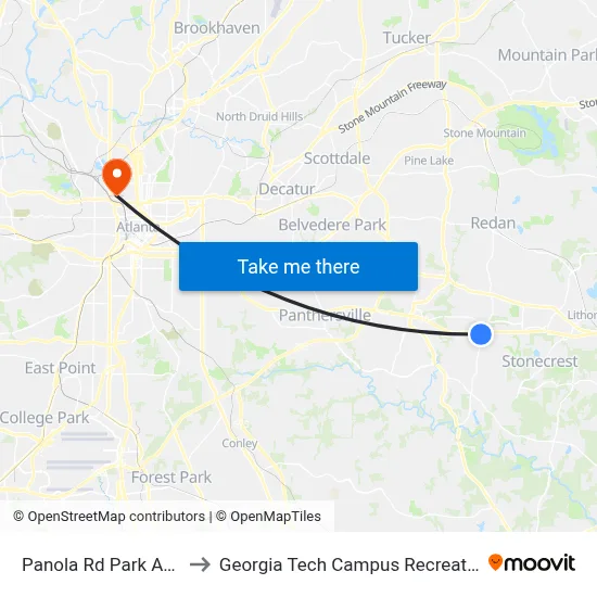 Panola Rd Park And Ride to Georgia Tech Campus Recreation Center map