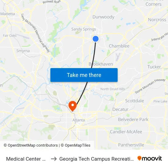 Medical Center Station to Georgia Tech Campus Recreation Center map