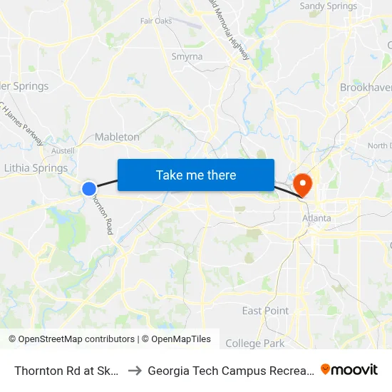 Thornton Rd at Skyview Dr to Georgia Tech Campus Recreation Center map