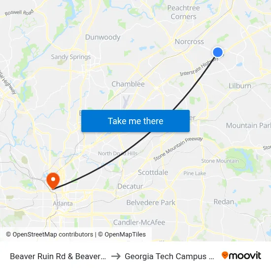 Beaver Ruin Rd & Beaver Ridge Elementary to Georgia Tech Campus Recreation Center map