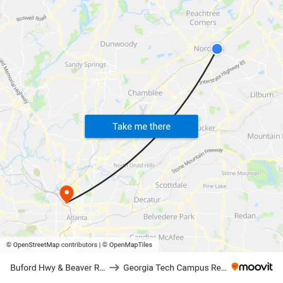 Buford Hwy & Beaver Ruin Rd (10bib) to Georgia Tech Campus Recreation Center map