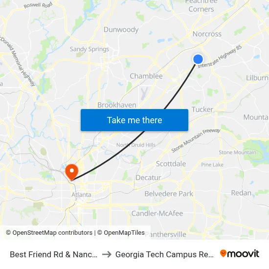 Best Friend Rd & Nancy Hanks Dr Ib to Georgia Tech Campus Recreation Center map
