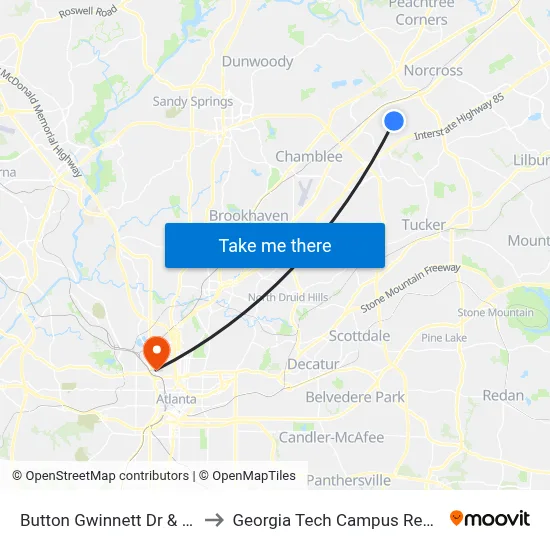 Button Gwinnett Dr & Mimms Dr Ib to Georgia Tech Campus Recreation Center map