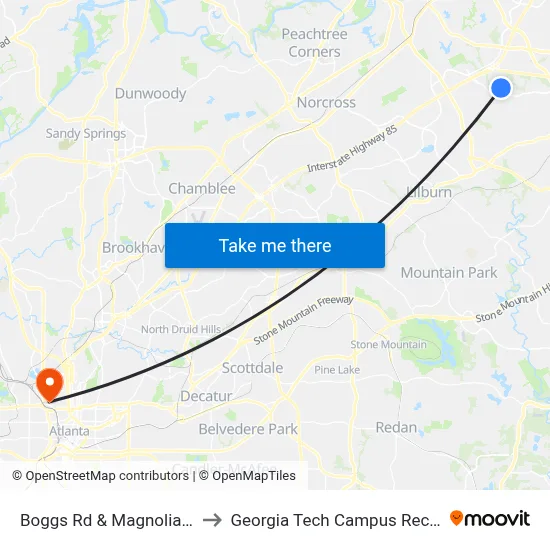 Boggs Rd & Magnolia Pointe Apts to Georgia Tech Campus Recreation Center map