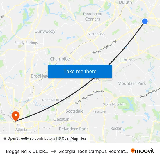 Boggs Rd & Quick Trip Ib to Georgia Tech Campus Recreation Center map