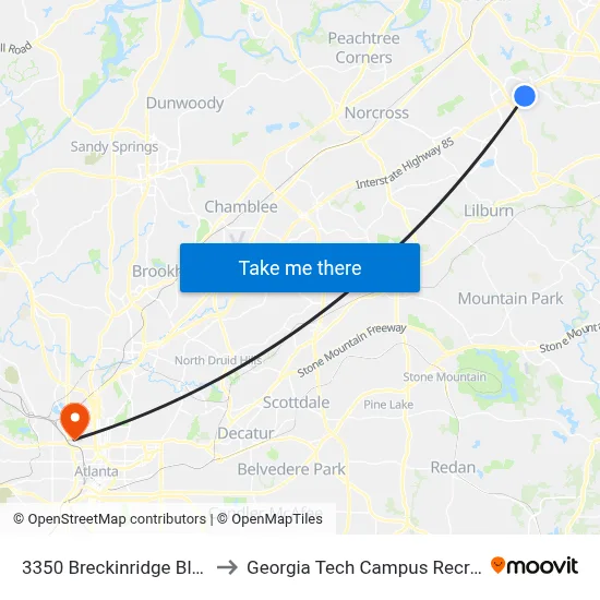 3350 Breckinridge Blvd (Across) to Georgia Tech Campus Recreation Center map