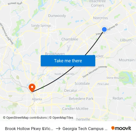 Brook Hollow Pkwy &Victory World Church to Georgia Tech Campus Recreation Center map