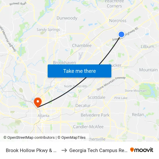 Brook Hollow Pkwy & Financial Dr Ob to Georgia Tech Campus Recreation Center map