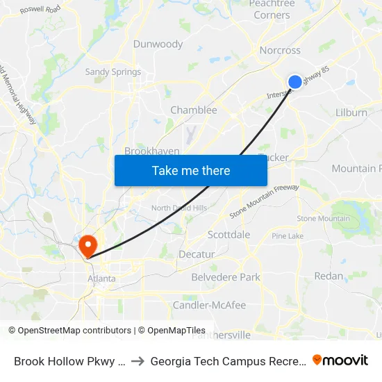 Brook Hollow Pkwy & Ebd Ob to Georgia Tech Campus Recreation Center map