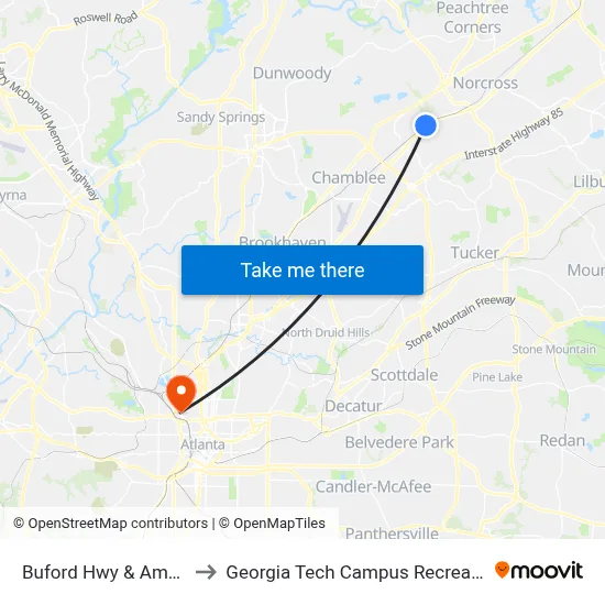Buford Hwy & Amwiler Ob to Georgia Tech Campus Recreation Center map