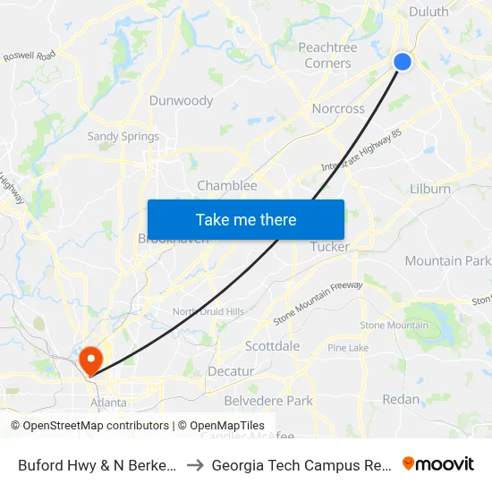 Buford Hwy & N Berkeley Lake Rd Ib to Georgia Tech Campus Recreation Center map