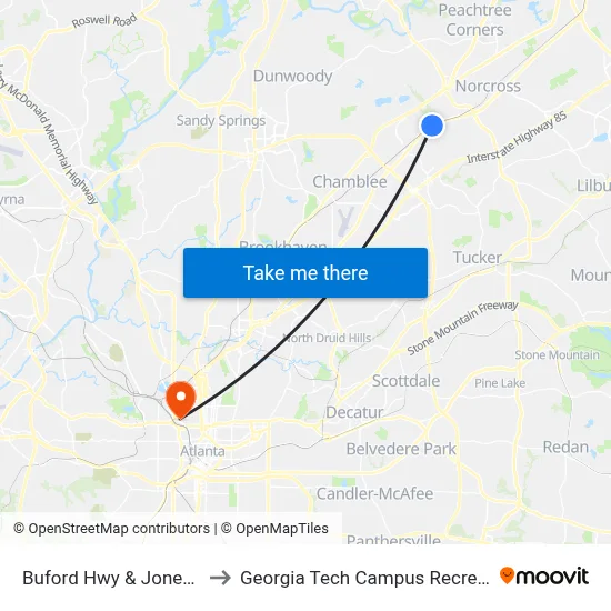 Buford Hwy & Jones Mills Rd to Georgia Tech Campus Recreation Center map