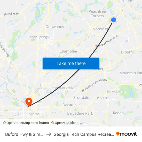 Buford Hwy & Simpson Cir to Georgia Tech Campus Recreation Center map