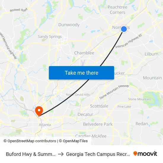 Buford Hwy & Summerour St Ib to Georgia Tech Campus Recreation Center map