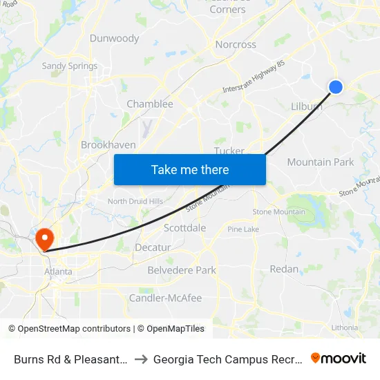 Burns Rd & Pleasant Hill Rd Ob to Georgia Tech Campus Recreation Center map