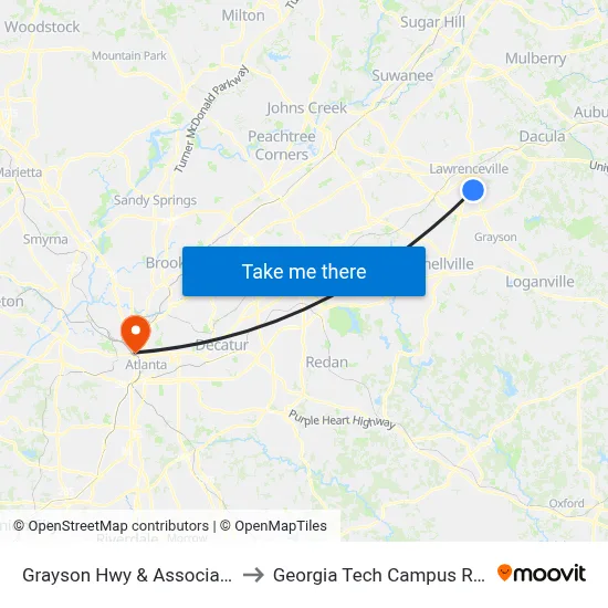 Grayson Hwy & Associated Credit Union to Georgia Tech Campus Recreation Center map