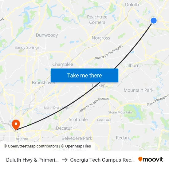 Duluth Hwy  & Primerica Pkwy Ob to Georgia Tech Campus Recreation Center map