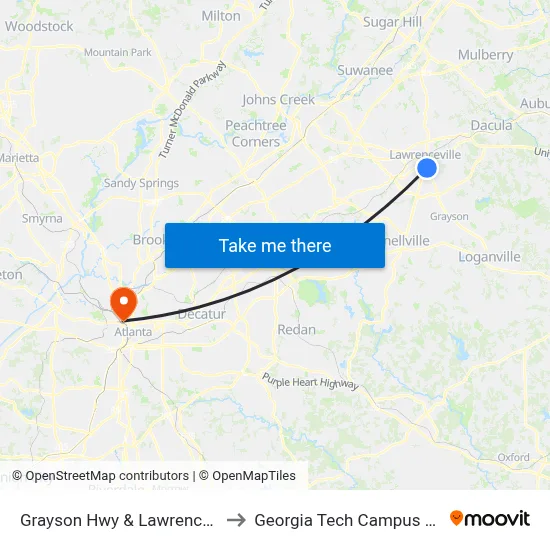 Grayson Hwy & Lawrenceville Square Plaza to Georgia Tech Campus Recreation Center map