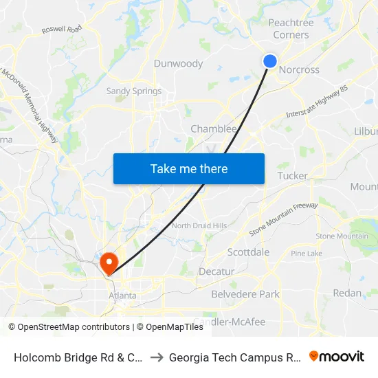 Holcomb Bridge Rd & Citgo Gas Station to Georgia Tech Campus Recreation Center map