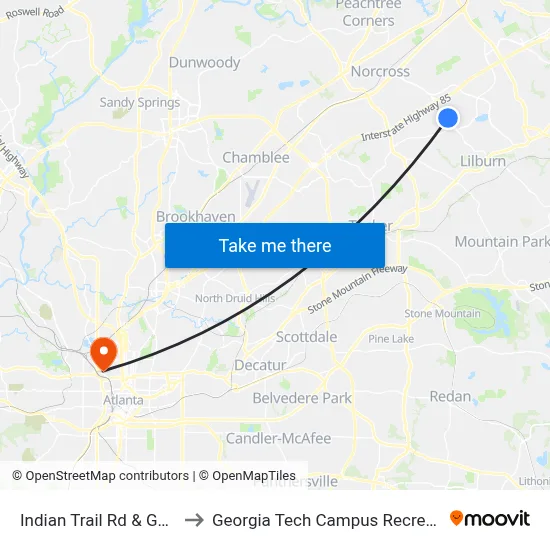 Indian Trail Rd & Ga Belle Ct to Georgia Tech Campus Recreation Center map